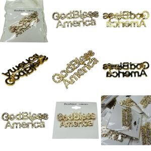 Wholesale Lot 6 Stella God Bless America Brooches Silver Gold Tone Crystal Pins